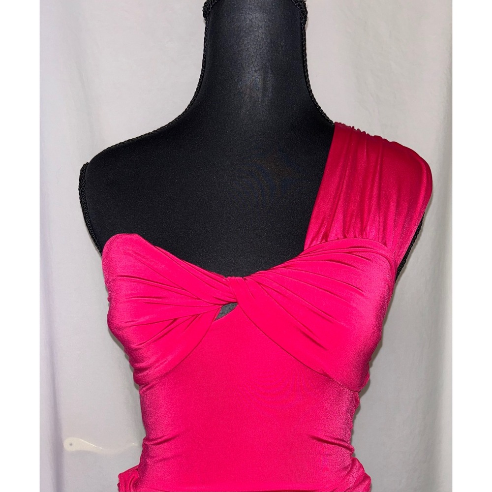 Express Body Contour Collection One Shoulder‎ Bodysuit Fuschia XXS